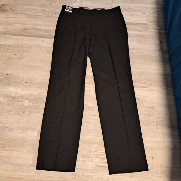 Haggar Mens Premium Straight Fit Flex Waistband Stretch Dress Pants Black 34x33* - Picture 1 of 11